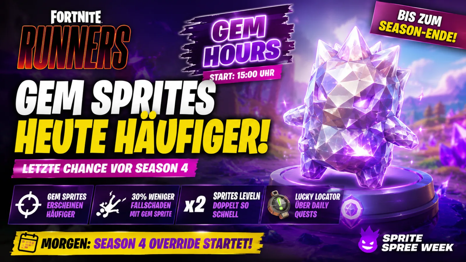 Fortnite Gem Sprites heute häufiger: Letzte Chance vor Season 4
