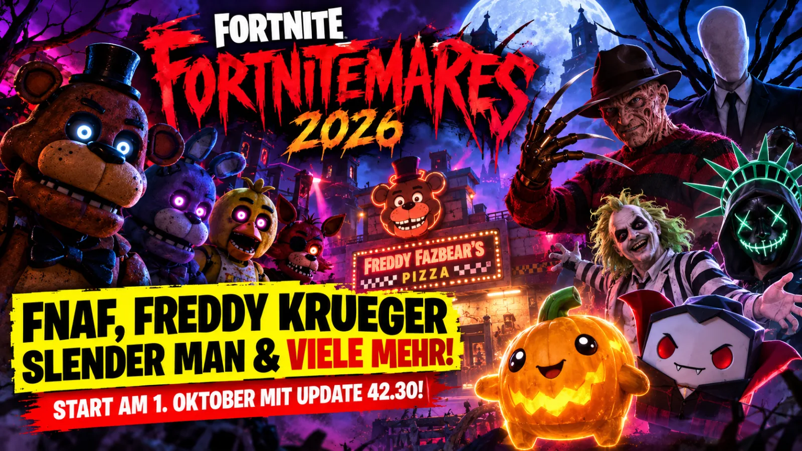 Fortnite Fortnitemares startet morgen: FNAF, Freddy Krueger, Slender Man & neue Sprites