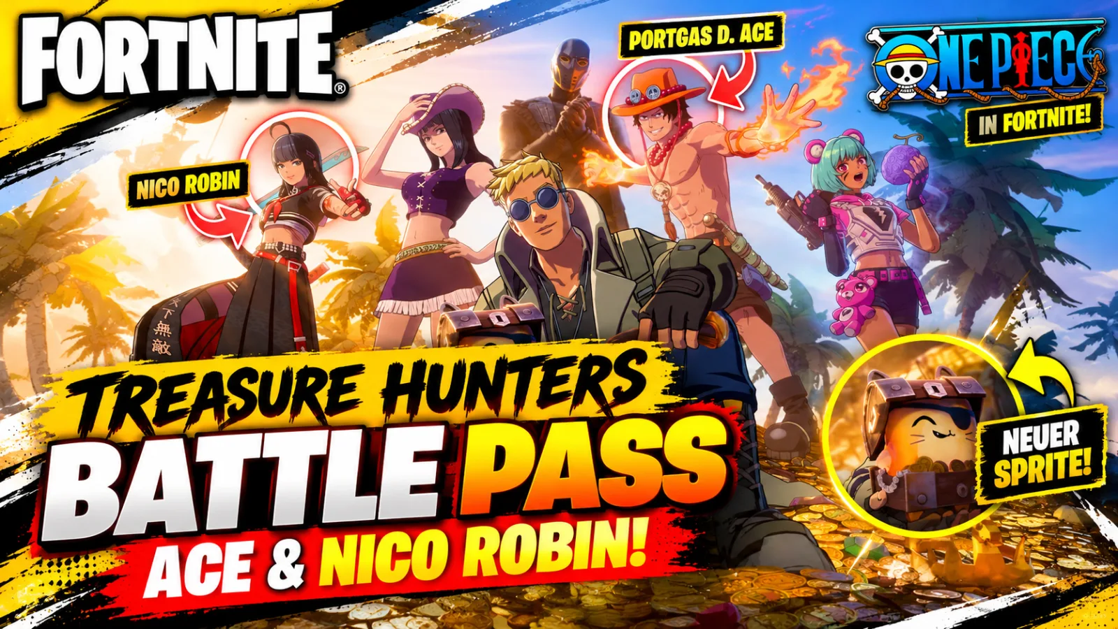 Fortnite Treasure Hunters Battle Pass enthüllt: Ace, Nico Robin & neuer Sprite kommen